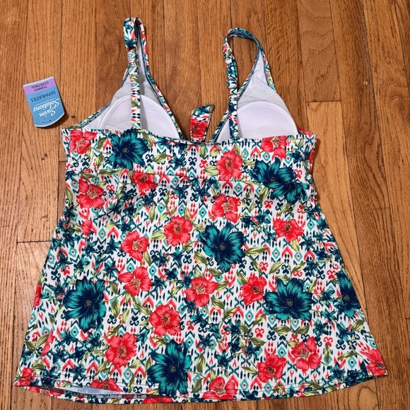 Swim Solutions Printed Bow Tummy-Control Tankini Top in Blue - Picture 5 of 6